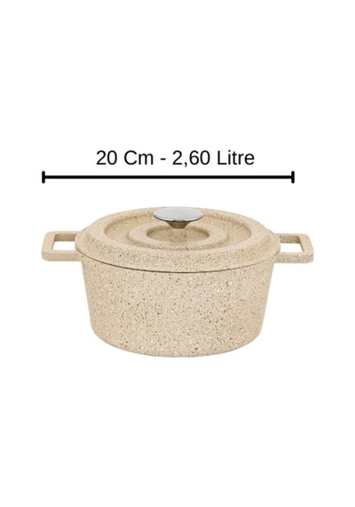 Elexsus 20 Cm Döküm Granit Derin Tencere Cappucıno Döküm Kapaklı Yapışmaz