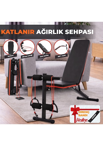 Ev Tipi Çok Fonksiyonlu Dambıl Bench Press Ve Mekik Sehpası Antrenman Aleti Direnç Lastiği Hediye
