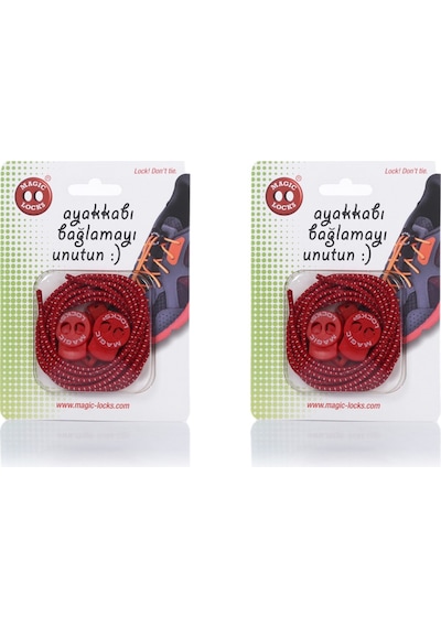 Magic Locks Yuvarlak Akıllı Ayakkabı Bağcık 2'li Set Kırmızı-Kırmızı