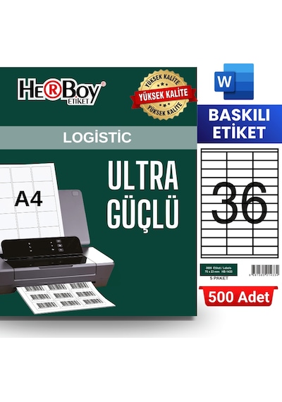 Herboy Hb-1433 70 X 23 Mm A4 Baskılı Laser Etiket 500 Adet