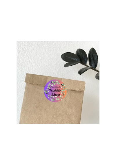 Mor Pembe 4x4 Cm Yapraklı Teşekkür Ederiz-yuvarlak Yapışkanlı Ürün Ambalaj,paket Etiketi-pp-96 Adet Bordo