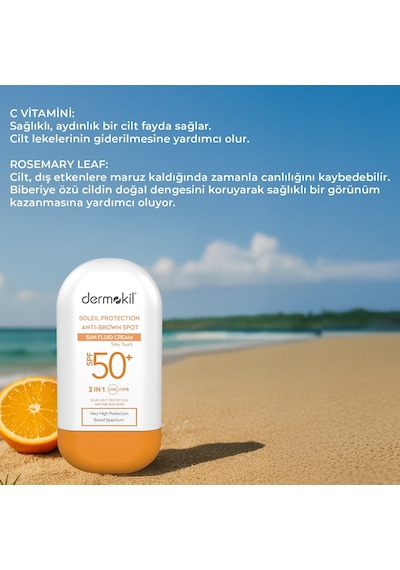 Dermokil Soleil Protection brown Spot Sun Fluid Cream Spf 50+ Leke Karşıtı Fluid Güneş Koruyucu 60 Ml
