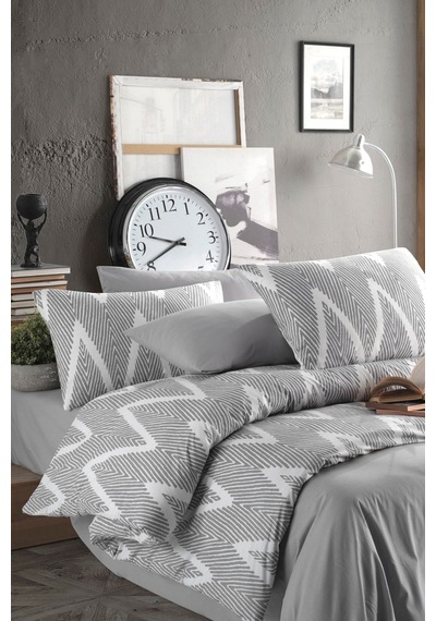 Eponj Home Kolay Ütülenir Nevresim Takımı Tek Kişilik Baskılı Olivia Gri Gri