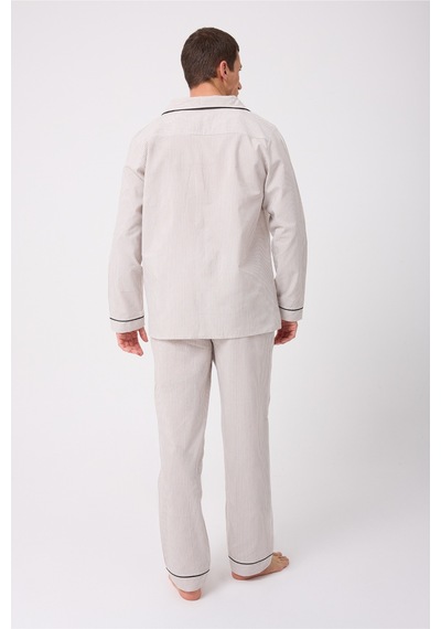 L'espadon Marısılk Premium Dokuma Uzun Kollu Uzun Paçalı Erkek Pijama Takımı-3217 Bej