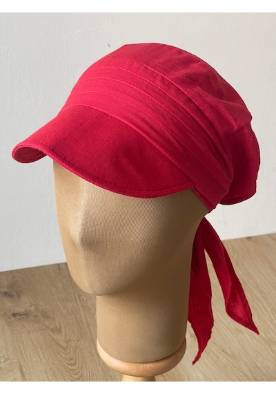 Safari Kadın Şapkası , Bağlamalı Eşarplı Şapka Plaj Şapkası Siperli Bandana Şapka Kırmızı
