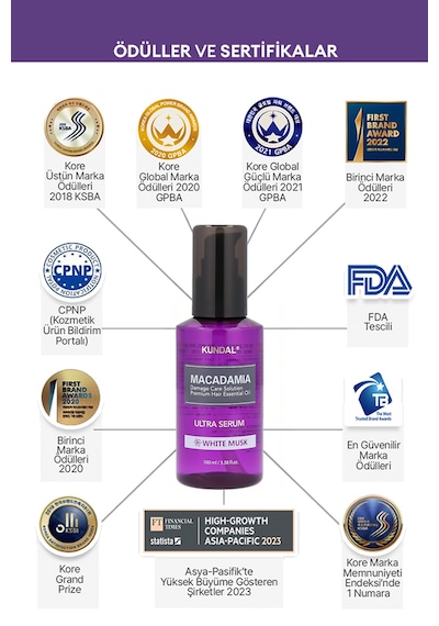 Kuru Ve Yıpranmış Saçlara Onarıcı Bakım Serumu Kundal Macadamia Ultra Hair Serum 100ml White Musk
