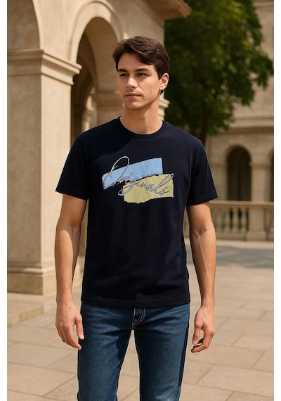Markapia Erkek %100 Pamuk Bisiklet Yaka Baskılı Lacivert T-shirt Çok Renkli S Laci Vert