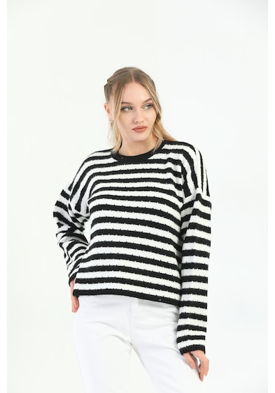 Youknitwear You Angora Çizgili Kazak Lacivert