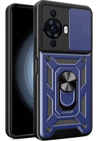 Huawei Nova 12s Uyumlu Kılıf Magnetik Standlı Kamera Korumalı Zore Sürgülü Vega Kapak-lacivert