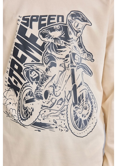 Defacto Motosiklet Baskılı Ekose Regular Fit 2li Pijama Takımı Erkek Çocuk H6686a826aubg286 Bej-bg286