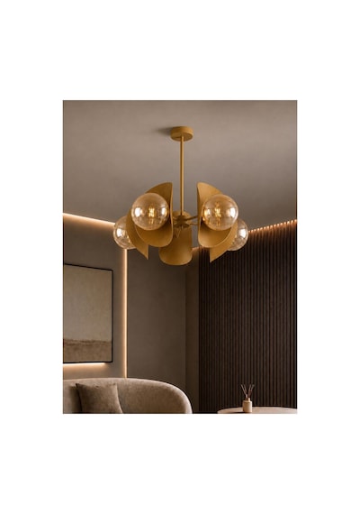 Noven 5'li Eskitme Metal Bal Cam Küre Avize Modern Salon Sarkıt Aydınlatma Yemek Masası Aydınlatma E27 Duy Uyumlu