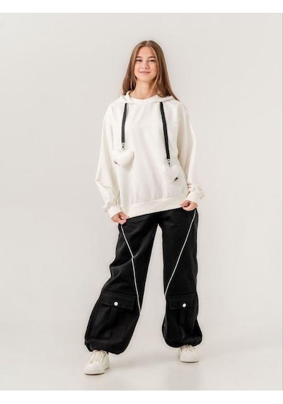 Zekids Kız Çocuk Mevsimlik Paçası Cepli Gabardin Pantolon-14767 Siyah