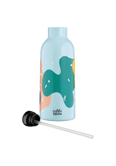 Mamawata Confetti Pipetli Çocuk Termos Matara 470 Ml Paslanmaz Çelik Sızdırmaz Yalıtımlı Suluk Açık Mavi