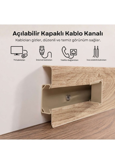 Esquero Kablo Kanallı PVC Süpürgelik 250 cm, Açılabilir Kapaklı, Çınar Meksikan, ESQ607
