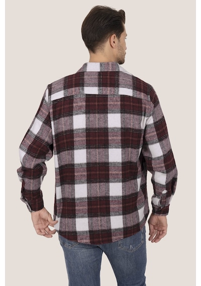 Kiraz Beyaz Geçişli Oversize Oduncu Erkek Gömlek + Kutulu Beyaz