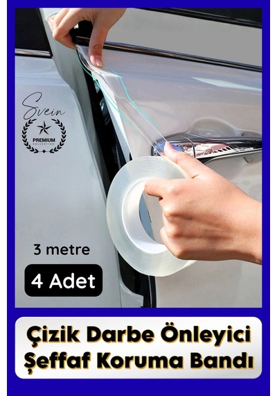 Svein Kapıkoruma 4 Adet 3 Metre Oto Kapı Çizik Önleyici Şeffaf Koruma Bandı Darbe Koruyucu İz Bırakmaz
