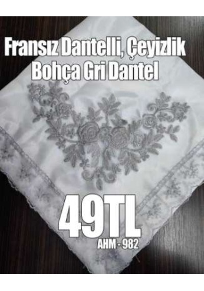 Fransız Dantelli Çeyizlik Bohça Gri Dantel Diğer
