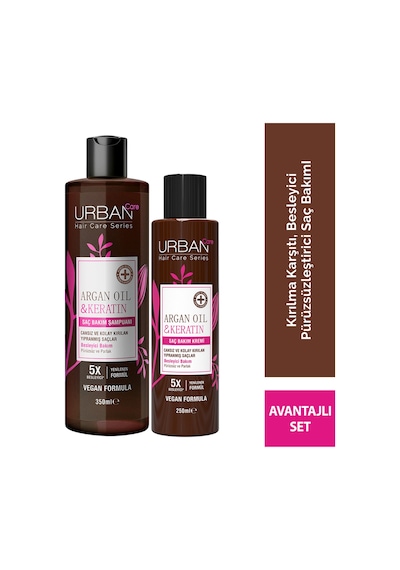 Argan Oil & Keratin Besleyici Ve Kırılma Karşıtı Saç Bakım Şampuan Sıvı Krem 2'li Set-uv Koruma