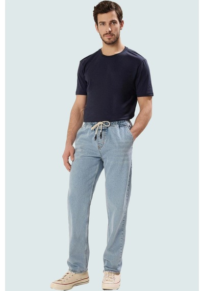 Ersefa Erkek Relaxed Fit Kordonlu Jean Pantolon Fonksiyonel Dayanıklı Ka mavi