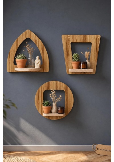 Ahşap Dekoratif Duvar Rafı 3 Lü Set Mts-196 Diğer