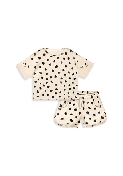 Denokids Leopar Kız Çocuk Havlu Şort T-shirt Takım Çok Renkli