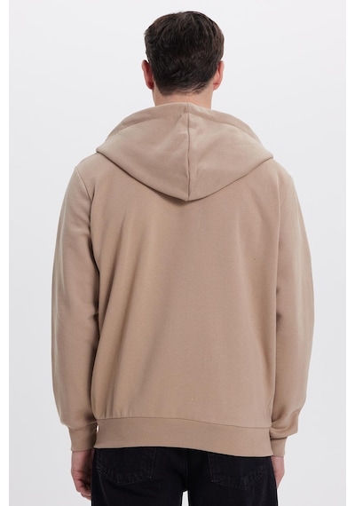 Tudors Unisex Relax Fit Rahat Kesim Pamuklu İçi Polarlı Çift Cepli Tam Fermuarlı Kahverengi Kapüşonlu Sweatshirt-41648 Kahverengi