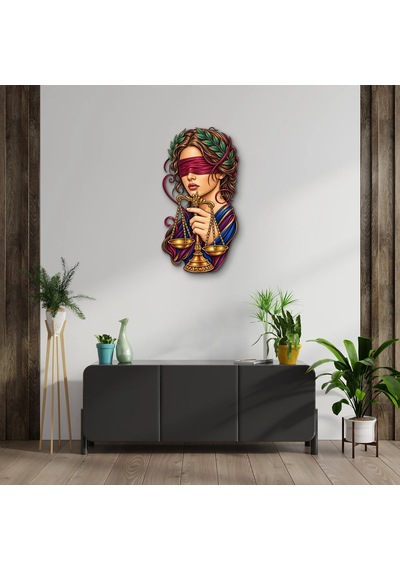 Gözleri Bağlı Adalet Tanrıçası - Metal Tablo - Dec0231 42 X 80 Cm Çok Renkli