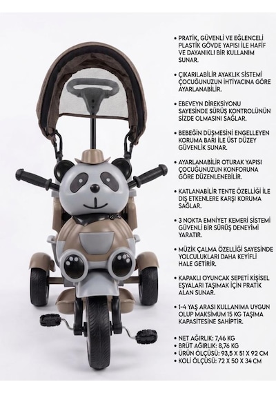 Babyhope Little Panda Lüx 3 Tekerlekli İtmeli Vizon Kahverengi