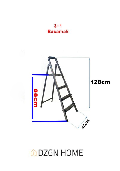 Katre Dayanıklı 3+1 Özel Tasarım Hafif, Kaymaz, Metal Basamaklı Katlanır Merdiven Siyah