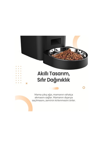 Qq029 Kameralı 1080p Gece Görüş, Akıllı Otomatik Kedi Köpek Mama Kabı, 2.4ghz/5ghz, 4lt, Metal Kase