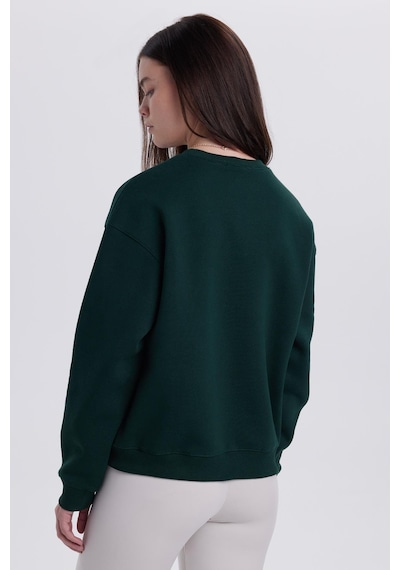 Tudors Kadın Oversize Geniş Kesim Pamuklu Bisiklet Yaka Yeşil Sweatshirt-39930 Yeşil