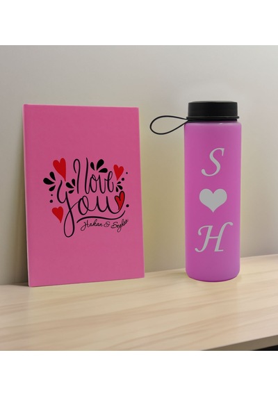 Bk Gift Sevgiliye Özel İsimli Pembe Defter Ve Cam Matara Hediye Seti-13, Sevgiliye Hediye, Sevgililer Günü, Yeni İş Hediyesi