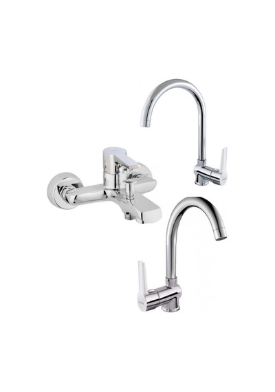 Penta Agena Serisi Lavabo + Eviye + Banyo Bataryası - U Boru Krom