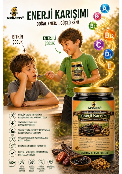 Enerji Karışımı 800 Gr Keçiboynuzu Özü, Hurma Özü Ve Propolis Ve Süzme Çiçek Balı 850gr