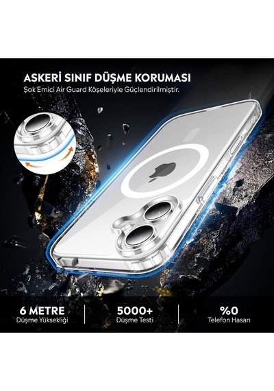 İphone 16 Plus Şeffaf Magsafe Uyumlu Kılıf Darbeye Dayanıklı Şeffaf Telefon Kılıfı Kamera Koruyucu İnce Ve Şık Tasarım Seffaf
