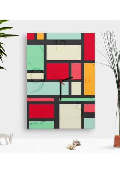 Kişiye Özel Mondrian Ahşap Tablo Duvar Saati-2