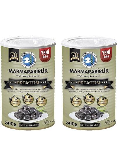 Marmarabirlik Premium 2XL Doğal Salamura Siyah Zeytin 2 x 800 G