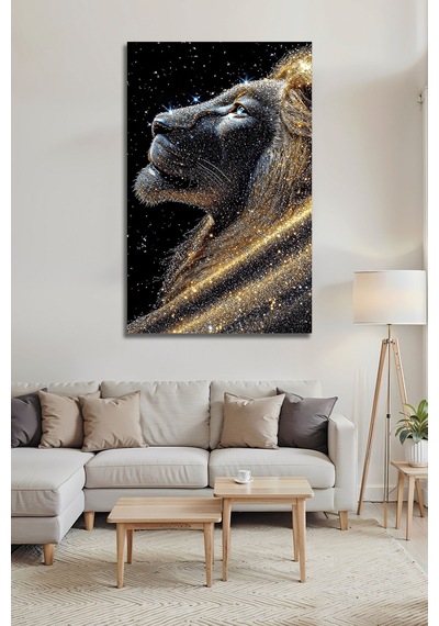 Altın Parıltılı Aslan Modern Parlak Cam Tablo Lüks 4mm Temperli Hayvan Figürlü Dekoratif Duvar Tablosu, Salon, Ofis Ve Çalışma Alanı Dekoru,