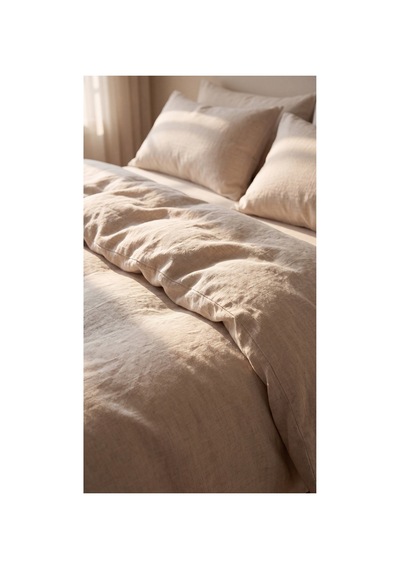 %100 Pamuk Keten Çift Kişilik Nevresim Takımı Lastikli Çarşaflı 200x220 Cm Ekru - 904806307 Ekru