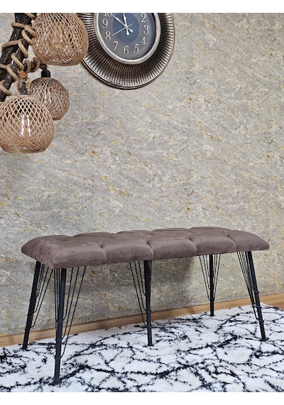 Zafir Metal Siyah Tel Ayaklı 100 Cm Puf Bench - Puf - Bench - Oturak - Mutfak Oturağı - Antre Oturağı Kahverengi