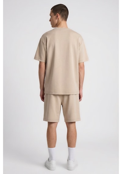 Bej Oversize Fit Basic Erkek Şort Takım - 85292