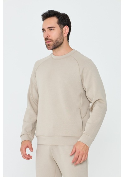 White Stone Bej Pamuklu Erkek Basic Sweatshirt Beıge