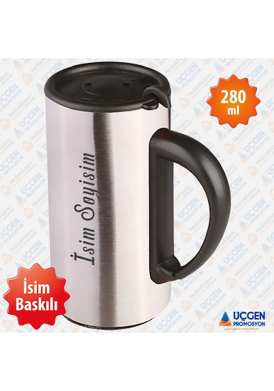 280 Ml Kulplu İsim Baskılı Termos Bardak 3507  Kırmızı