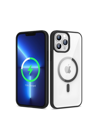 Zore Apple iPhone 13 Pro Max Uyumlu Magsafe Wireless Şarj Özellikli Silikon Omsy Ege Kılıf-siyah