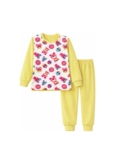 Kız Çocuk Pamuklu Desenli Pijama Takımı 6068-01 Sarı Sarı