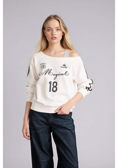 Defacto Kayık Yaka Baskılı Sweatshirt G9614ax26spwt32 Beyaz-wt32