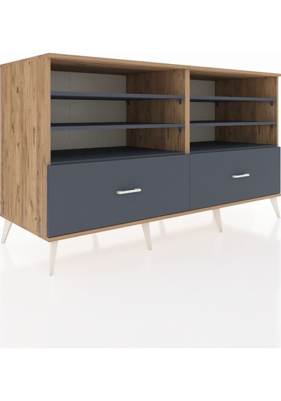 Kronos Konsol 6 Raflı 2 Çekmeceli 176x59x99 Çam-antrasit Çam-antrasit