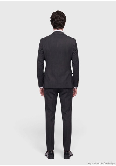 Ramsey Antrasit Desenli Modern Fit Yün Karışımlı Takım Elbise