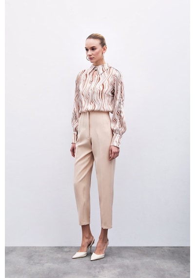 Sateen Yüksek Bel Pensli Pantolon - Bej-135629 Bej