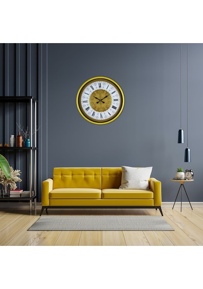 Sarı 36 Cm Desenli Dekoratif Duvar Saati Çok Renkli